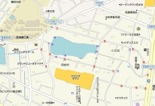 岡崎競馬場の現在（番号は撮影ポイントです）