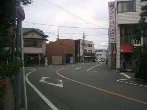 Y字奥にある公園から先ほどの撮影場所を見ると